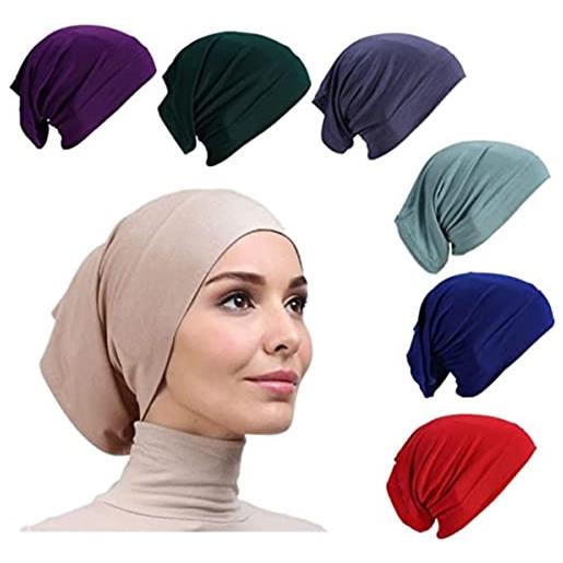 Cntqiang 6 pezzi inner hijab cap per le donne islam musulmano turbante sotto sciarpa undercap soft jersey cofano tubo cap, viola, taglia unica