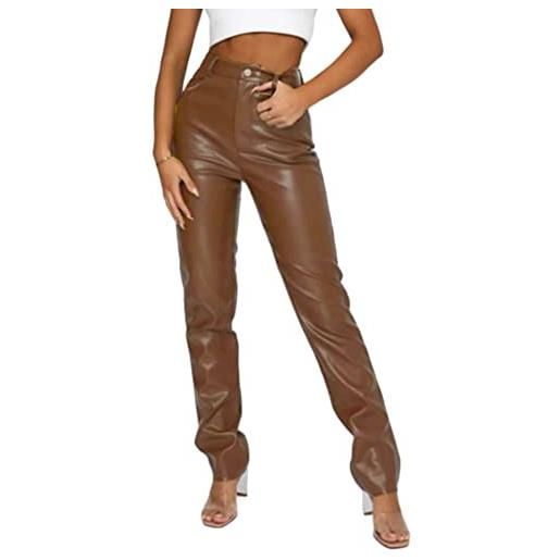 shownicer leggings in pelle da donna pantaloni ecopelle collant sexy leather pants sexy slim vita alta skinny pelle pantaloni elastici in pu basic c nero s