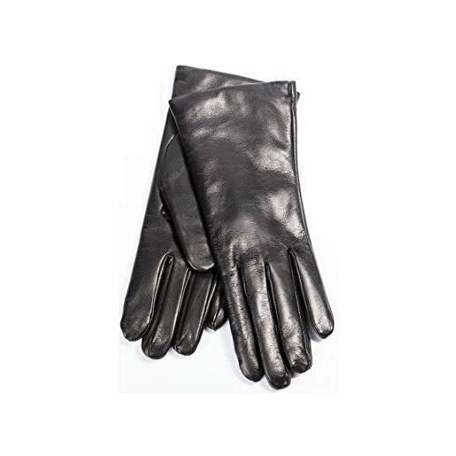 PARISI guanti in vera pelle per donna con rivestimento interno in lana accessori moda (6 1/2, nero)
