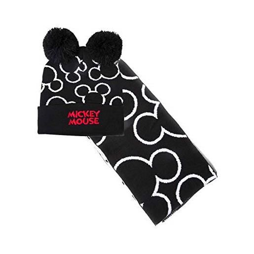 DISNEY mickey mouse bobble beanie & scarf gift set sciarpa, cappello e guanti, nero (black black), taglia unica unisex-adulto