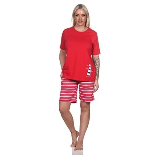Normann pigiama da donna a maniche corte con faro - anche in taglie forti, colore: rosso, xxxx-large