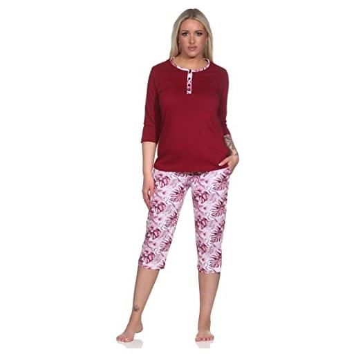 Normann pigiama da donna a maniche corte con pantaloni capri in stampa floreale, anche in taglie forti, colore: rosso, xxxx-large