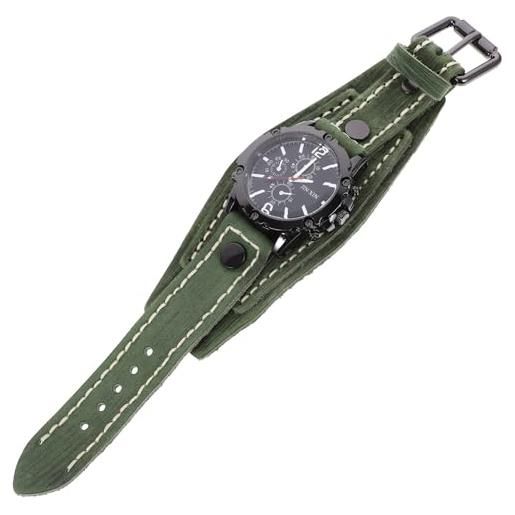 ULTECHNOVO orologio da polso maschile, cinturino casual in pelle con cinturino casual (rosso), verde, 27.8x6.6cm, cinturino