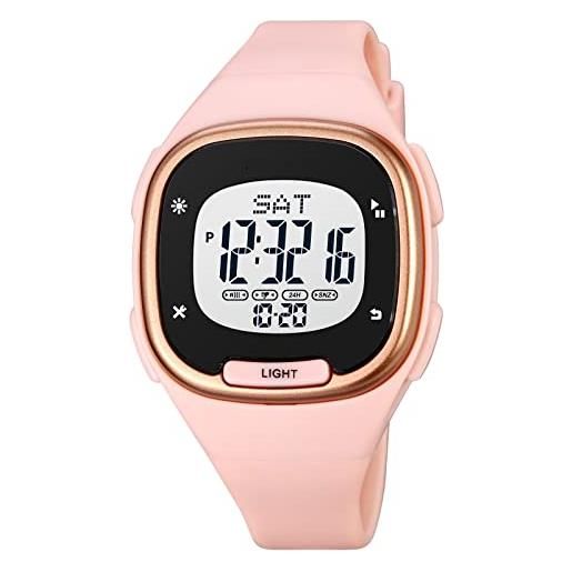 GBB orologi digitali da donna, multifunzione led, orologio da polso da donna, alla moda, per sport all'aria aperta, impermeabile, con cinturino in silicone, cronometro e sveglia, rosa
