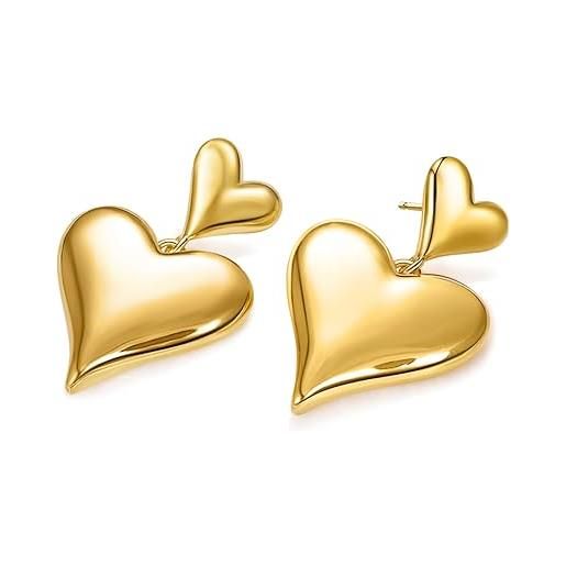 LANBEIDE orecchini doppi a forma di cuore, placcati in oro 14 carati, placcati in oro 14 carati, orecchini ipoallergenici per donne regali di compleanno, placcato oro 14