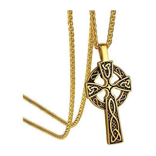 GOLDCHIC JEWELRY gioielli autentici religiosi irlandesi in oro, collana con croce celtica trinity knot per uomo