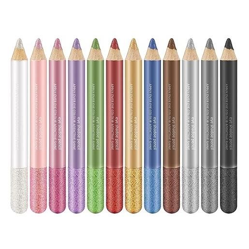 Boobeen set di eyeliner glitterati - 12 pezzi di eyeliner colorati in crema e matite ombretto, penna trucco a lunga durata per le donne