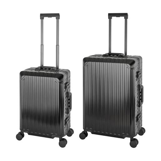 Travelhouse tokyo t6035 - trolley da viaggio in alluminio, diverse misure e colori, nero , handgepäck & mittlerer koffer set, set di valigie