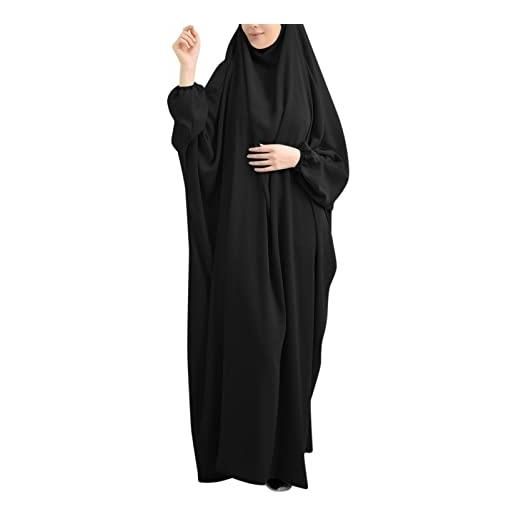 MaNMaNing vestito casual abaya arabo islamico da donna vestito caftano vestito solido vestito vestito casual da donna abito donna lungo (nero, taglia unica)