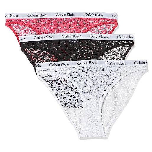 Calvin Klein underwear carousel-3pk bikini, slip donna, white/black wzb, 38 (taglia produttore: m) (pacco da 3