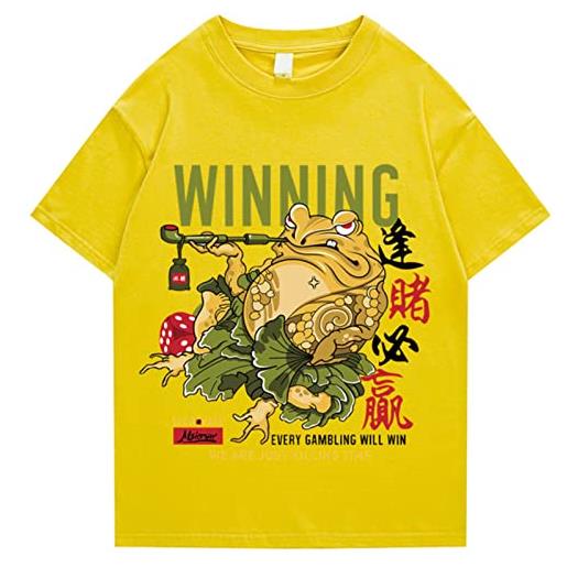 CHOUX hip-hop t-shirt uomo street style giapponese kanji stampata t-shirt estiva 2022 t-shirt a maniche corte harajuku top t-shirt-giallo, s