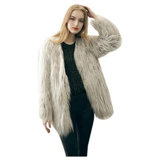 Huixin donna cappotto di pelliccia invernali pelliccia sintetica cappotti monocromo caldo manica lunga lanoso cardigan giacca di pelliccia moda giovane costume giubotto (color: grau, size: m)