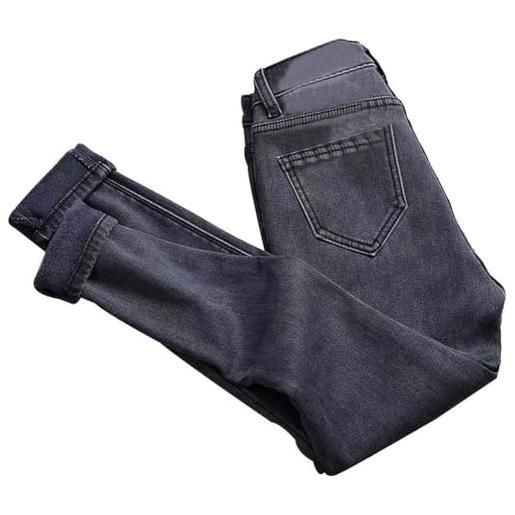 Vagbalena jeans invernali foderati in peluche da donna jeans dritti invernali pantaloni skinny elastici imbottiti a vita alta jeans caldi a vita alta jeans skinny taglie forti (grigio, 32)