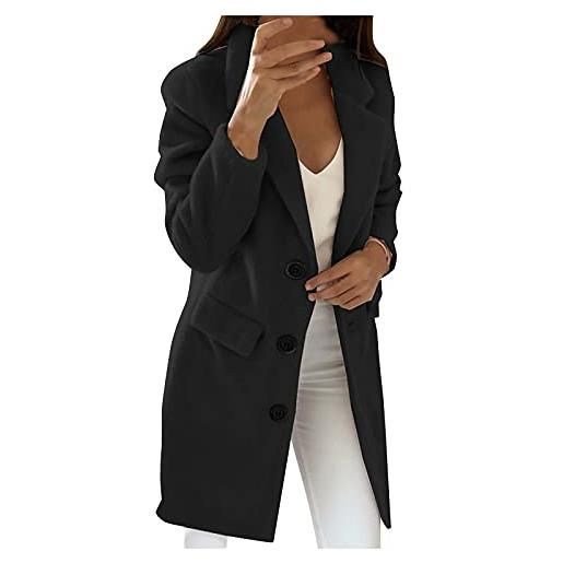 FTRGHNY donne lana artificiale elegante miscela cappotto slim femminile lungo cappotto capispalla, nero , xl