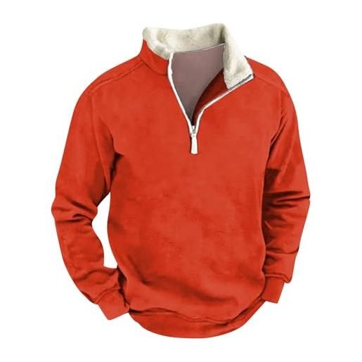 BTBDYDH maglione uomo 1/4 zip collare felpa outdoor solid henley neck casual minimalista con cappuccio top (02-vermiglio, l)