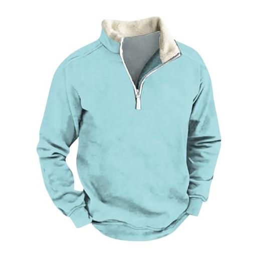 BTBDYDH maglione uomo 1/4 zip collare felpa outdoor solid henley neck casual minimalista con cappuccio top (02-blu cielo, l)