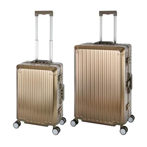 Travelhouse tokyo t6035 - trolley da viaggio in alluminio, diverse misure e colori, gold, handgepäck & großer koffer set, set di valigie