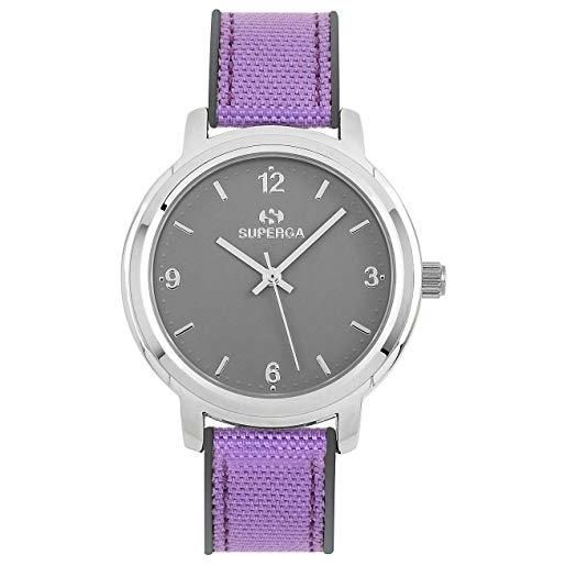Superga_ superga stc015 - orologio da donna con quadrante analogico, cinturino in nylon, colore viola/grigio