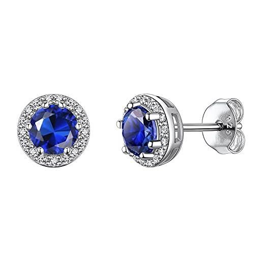 Suplight orecchini donna zaffiro blu argento 925, orecchini a lobo zaffiro, orecchini con zaffiro settembre orecchini a perno in argento sterling 925, a forma di cuore con confezione regalo