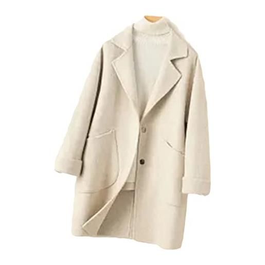 Hcclijo cappotto da donna in 100% lana a spina di pesce di media lunghezza a doppia faccia elegante giacca invernale ampia ol mixed beige l