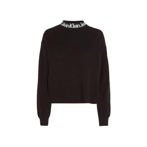 Calvin Klein Jeans maglione collo alto logo intarsia loose j20j222255 nero xs