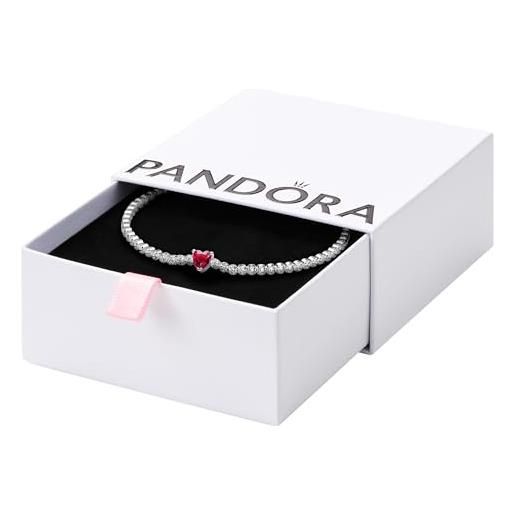 PANDORA timeless bracciale tennis con cuore in argento sterling con cristallo rosso e zirconia cubica trasparente, 18