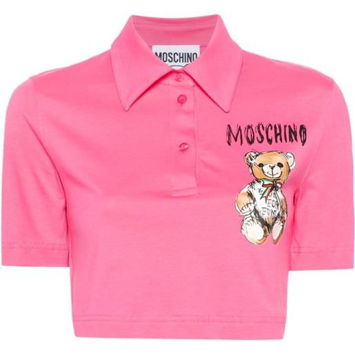 Moschino polo crop con stampa teddy bear - rosa