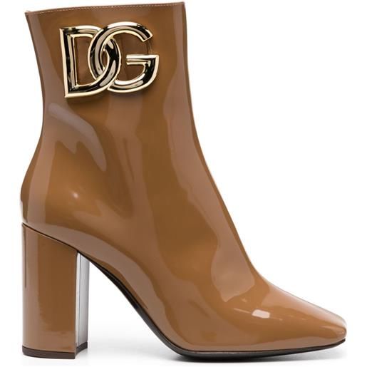 Dolce & Gabbana sandali in pelle con placca logo - marrone