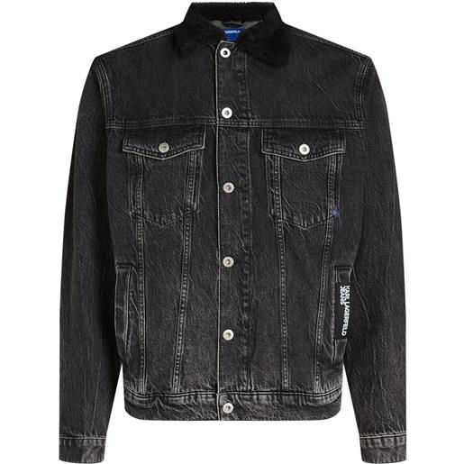 Karl Lagerfeld Jeans giacca denim con colletto in shearling - grigio