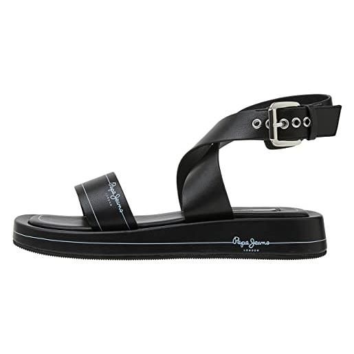 Pepe Jeans summer logy, sandali con zeppa semi donna, nero, 39 eu