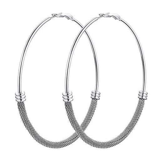 PROSTEEL orecchino cerchio donna argento 80mm cerchi orecchie acciaio inossidabile (confezione regalo)