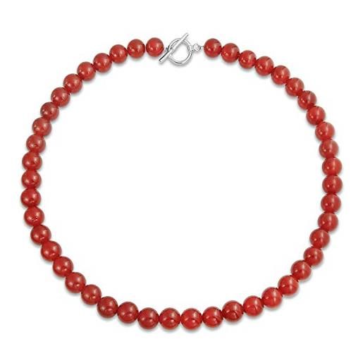 Bling Jewelry gioielli occidentali lisci semplici classici della corniola rossa collana rotonda del filo della perla di 10mm per le donne chiusura placcata d'argento da 16 pollici dell'adolescente