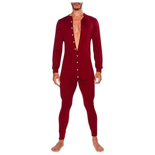 Duohropke henley jumpsuit stretchy - pigiama intero da uomo, biancheria intima termica, 01 nero, s