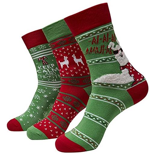 Urban Classics christmas lama socks 3-pack calzini, multicolor, 50 unisex-adulto