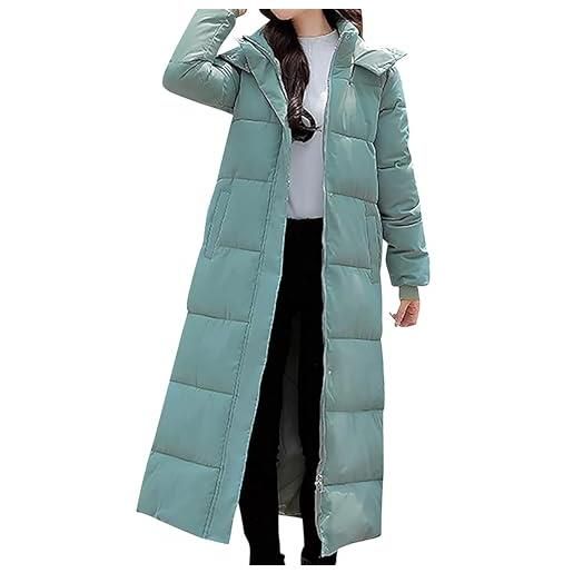 DJFOG piumino da donna con cappuccio lungo, cappotto imbottito caldo invernale giacca invernale monocromatica piumino trapuntato con spacco alla caviglia con dolcevita, verde, xl