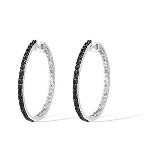 ZHUDJ orecchini a cerchio in argento sterling 925 per donna gioielleria raffinata con zirconi bianchi scintillanti spinello nero
