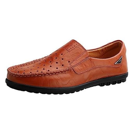 Aro Lora mocassini da uomo pantofole business penny loafers scarpe in pelle scarpe comfort scarpe da guida piatte pantofole, rosso-bruno, 41 eu