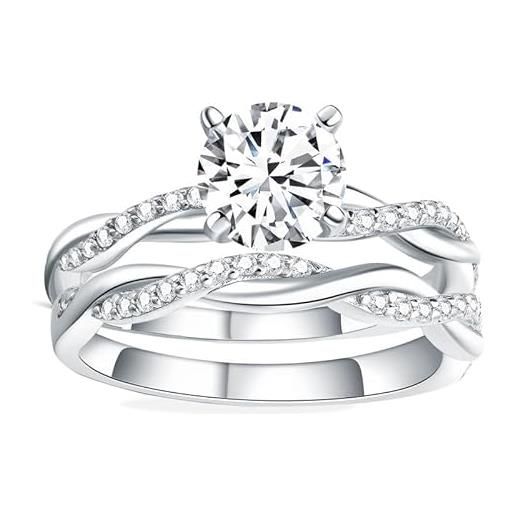 Molioaki anello di fidanzamento da donna in argento sterling 925, con diamanti da 1,25 carati, taglio brillante 5 a, set di gioielli per sposa, matrimonio, fedi nuziali, in argento, fidanzamento e