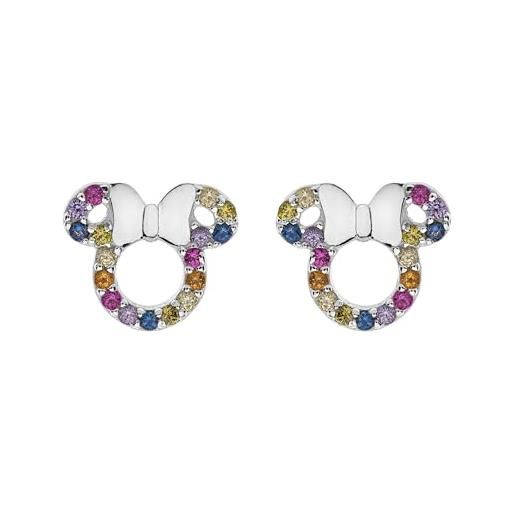 Disney orecchini Disney minnie, argento sterling con zirconi multicolori per bambini e ragazze, gioielli Disney