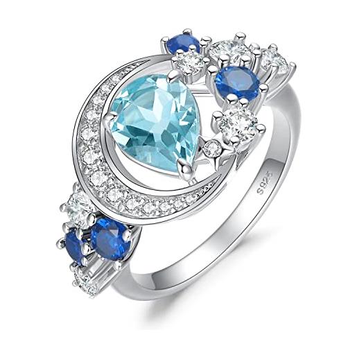 JewelryPalace 2.2ct anello luna e stella donna argento con naturale topazio blu creato zaffiro, anello con pietra azzurro a taglio pera, fedina argento anelli anniversario set gioielli donna