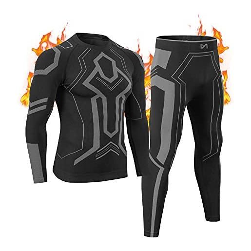 MeetHoo biancheria intima termica uomo set, maglie termiche e pantaloni termici traspirante intimo termico per allenamento corsa sci