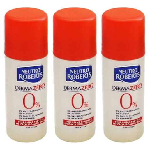Borotalco neutro roberts - 3 flaconi da 40 ml di deodorante dermazero in stick, ipoallergenico