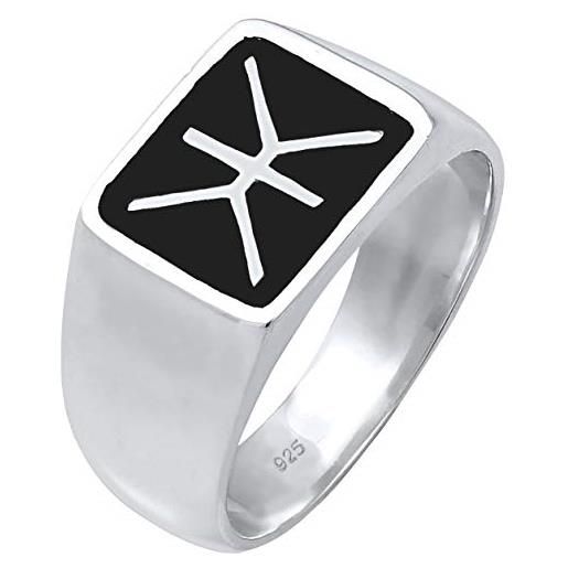Kuzzoi - anello da uomo con sigillo e logo ossidato nero, in argento sterling 925, larghezza 14 mm, con incisione, misura anello 60-66 e argento, 66 (21.0), colore: argento