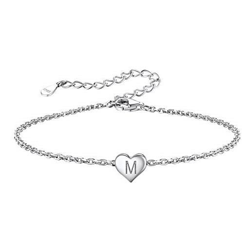 Silvora braccialetto a forma di cuore in argento sterling 925 con catena a forma di lettera personalizzata per donne e adolescenti può incidere