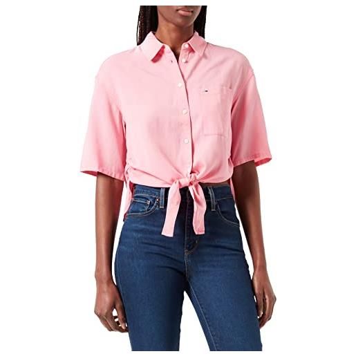 Tommy Hilfiger tommy jeans camicia tjw con cravatta frontale, fresh pink, l donna