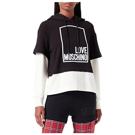 Love Moschino maniche lunghe con logo box design. Maglia di tuta, nero bianco, 50 donna