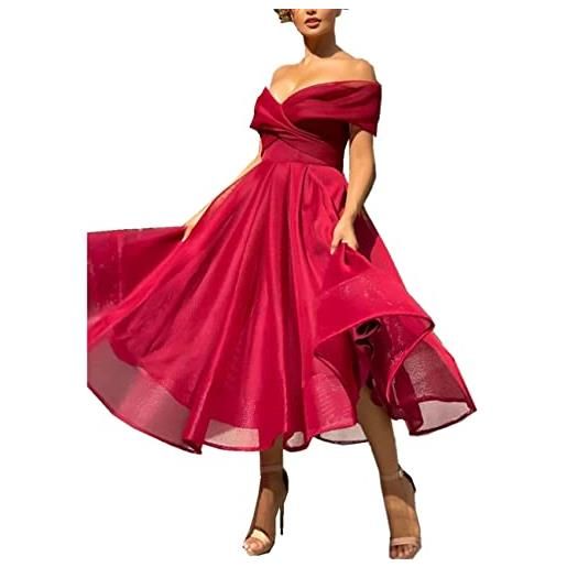 Boan midi - vestito da donna in mussola con scollo a v, a vita alta, vestito da principessa, damigella d'onore, per serate, matrimoni, feste, rosso, l