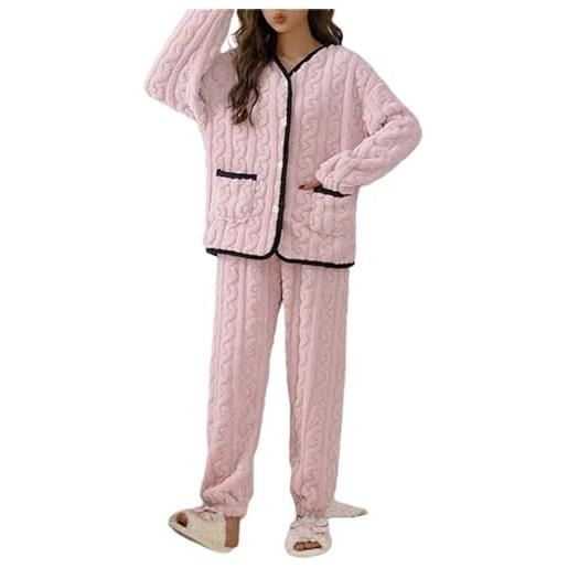 RINDE pigiama in pile fuzzy inverno caldo pigiama delle donne set addensato manica lunga pigiama set casual pigiama delle donne night city-rosa-m