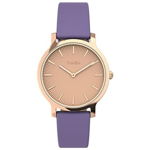 Timex orologio da donna transcend 34mm - cinturino viola quadrante oro rosa cassa tono oro rosa, viola