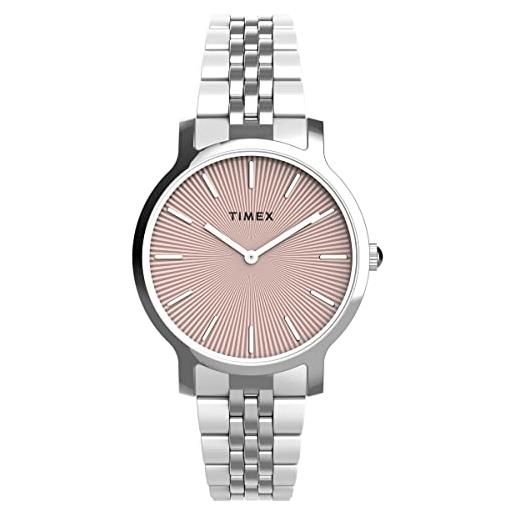 Timex orologio da donna transcend 34mm - bracciale in acciaio inossidabile quadrante rosa cassa in tono argentato, in acciaio inox